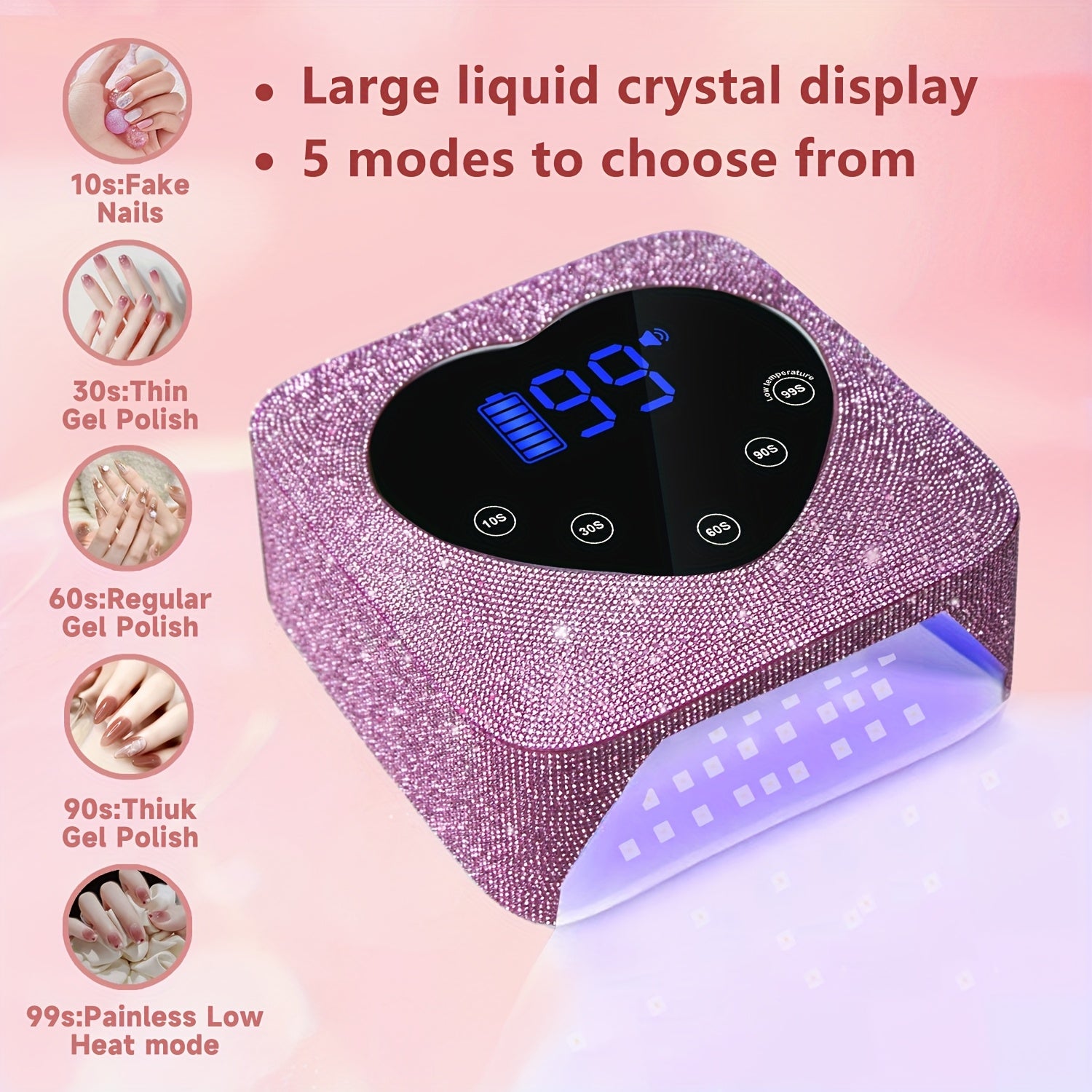 Dual Light Source UV/LED Lamp Beads, Intelligent Power Shortage Reminder, 72W LED Nail Dryer, With 5 Timer Settings, Touch Control And Automatic Sensor, Fast Nail Lamp Curing Lamp For Salon And Home Use (Sticking Diamonds In